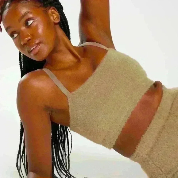 Gymshark Whitney Simmons Eyelash Knit Brown New Top Bra bandeau - Picture 1 of 16